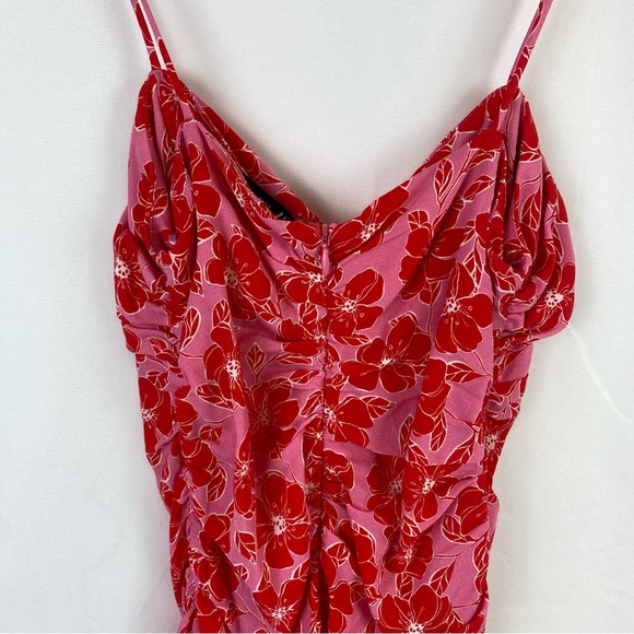 Zara Draped Mini Dress Pink & Red Barbiecore Floral Ruched Sleeveless Size XS - Picture 7 of 11